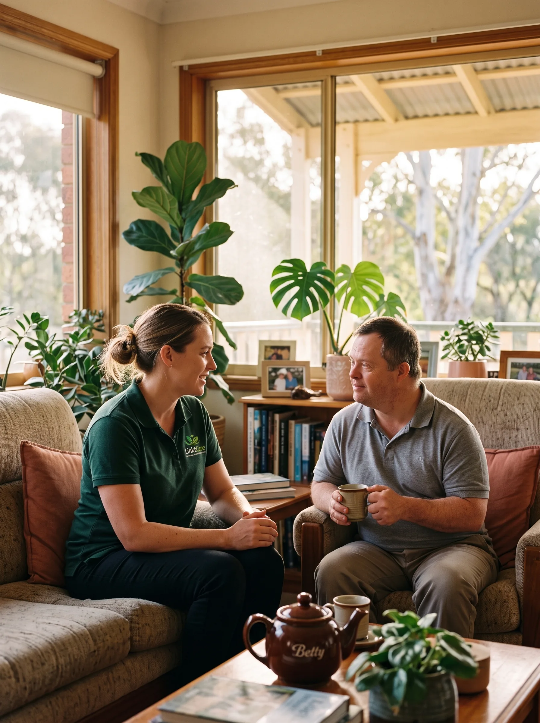 A quiet cup of tea at home with a support worker